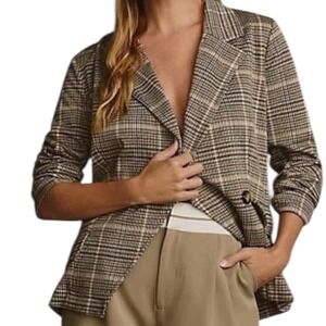 Anthropologie Maeve Collegiate Knit Plaid Blazer Jacket Sz Large Preppy Academia